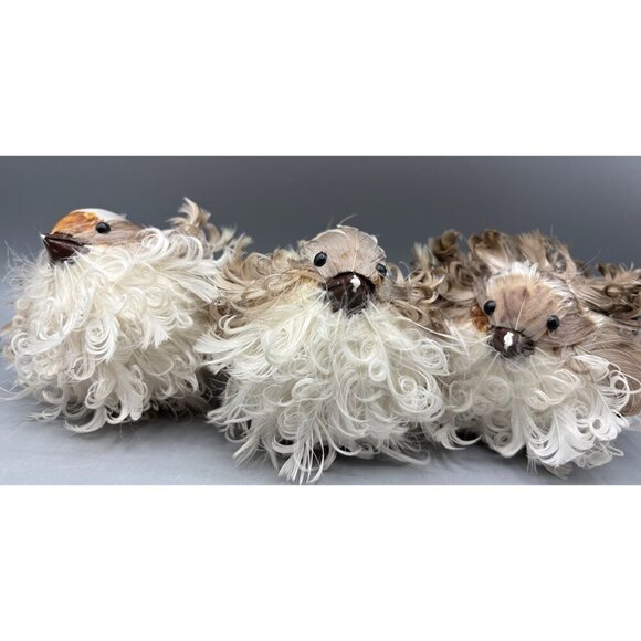 Set Of 3 Decorative Feathered Birds Curly Real Feathers - Picture 1 of 8